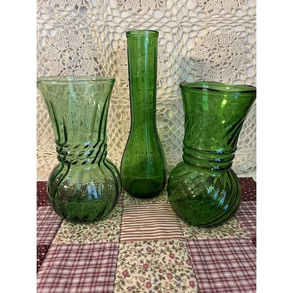 Emerald Green Glass Vase Set 3 Pieces Wedding Vases